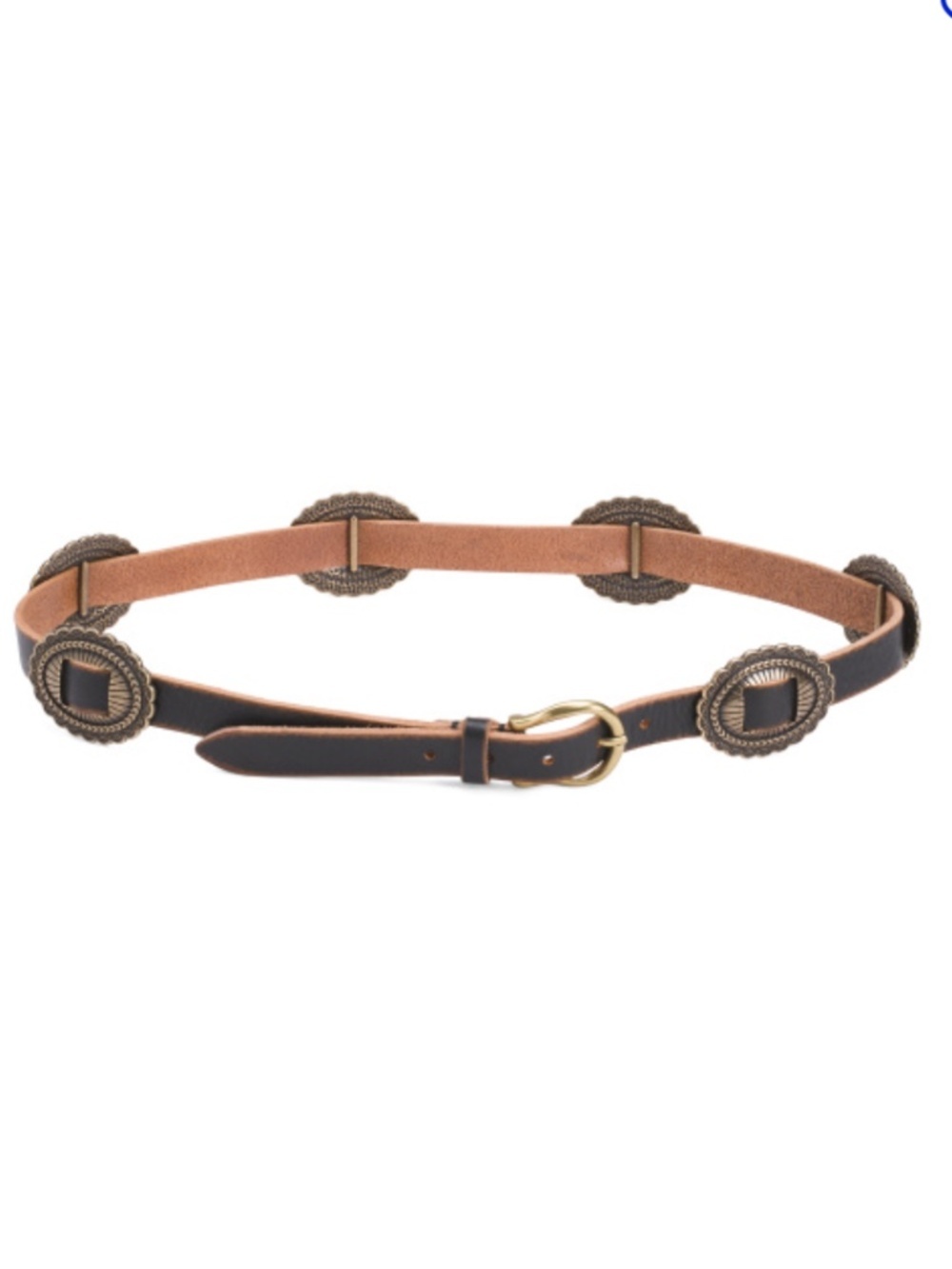 NWT Made In Italy Leather Belt With Multi Metal Plaque Accent Size L